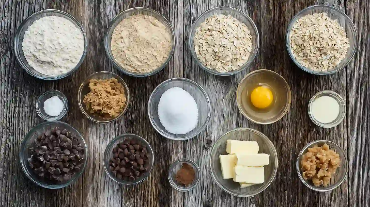 easy-coconut-toffee-chocolate-chip-cookie-bars-ingredients-Image Ingredients for Easy Coconut Toffee Chocolate Chip Cookie Bars – best recipes with flaked coconut and chocolate
