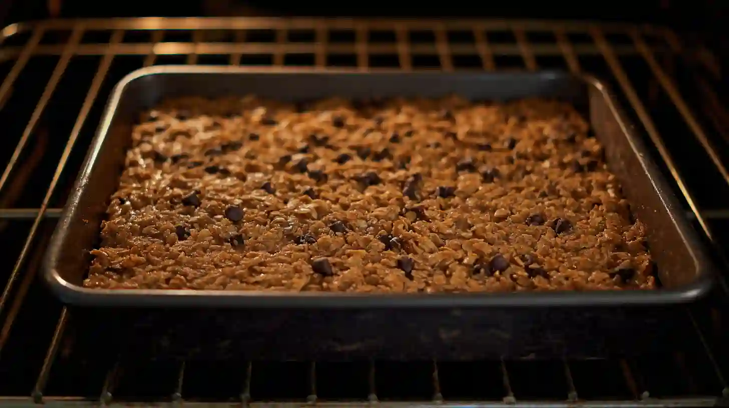 easy-coconut-toffee-cookie-bars-step2-bake-base Easy Coconut Toffee Chocolate Chip Cookie Bars base baking step – best recipes with flaked coconut and premium chocolate chip desserts