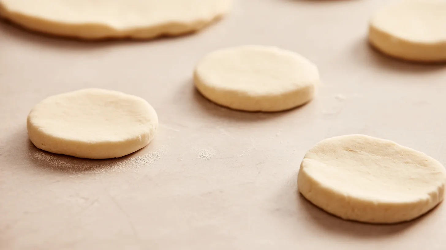 flattening-biscuit-dough-easy-caramel-apple-dessert flattening biscuit dough circles for easy caramel apple bombs with canned biscuits and fall dessert filling