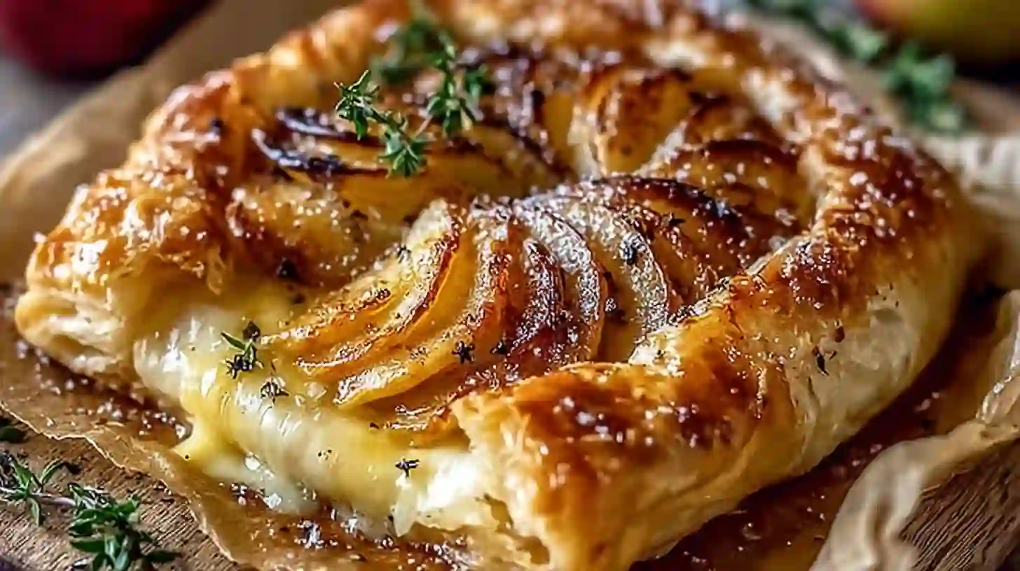 Brie wrapped in puff pastry brushed with egg wash and sugar for golden baked brie holiday party cheese recipe