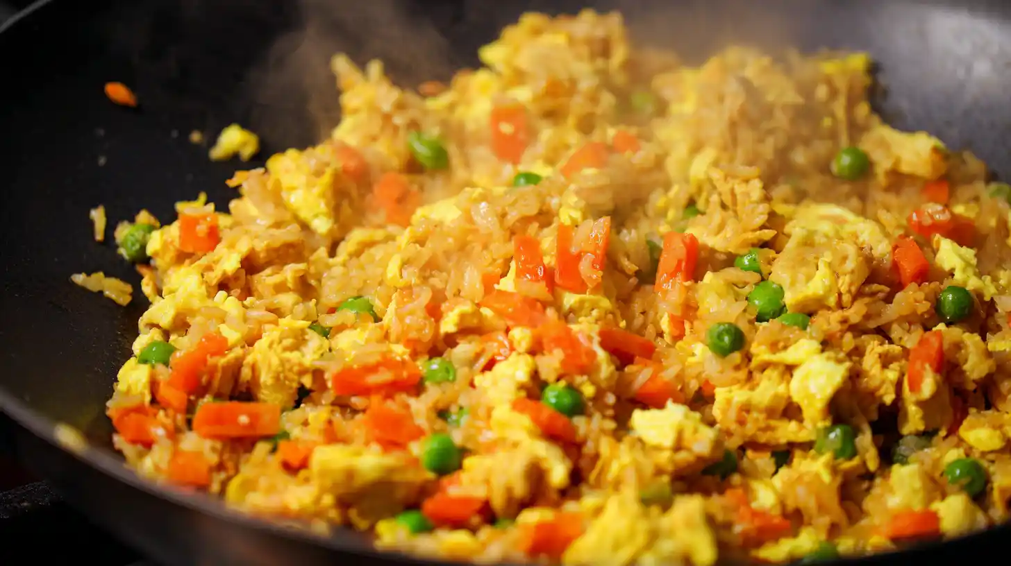 golden-fried-rice-eggs-peas-quick-bang-bang-chicken Golden Fried Rice with Eggs and Peas – Quick Healthy Bang Bang Chicken Recipe