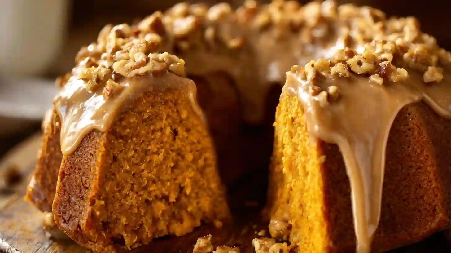 grandmas-Famous-sweet-potato-butter-cake-serving-Image serving for Grandmas Famous Sweet Potato Butter Cake with Glaze and Pecans.best desserts for Thanksgiving