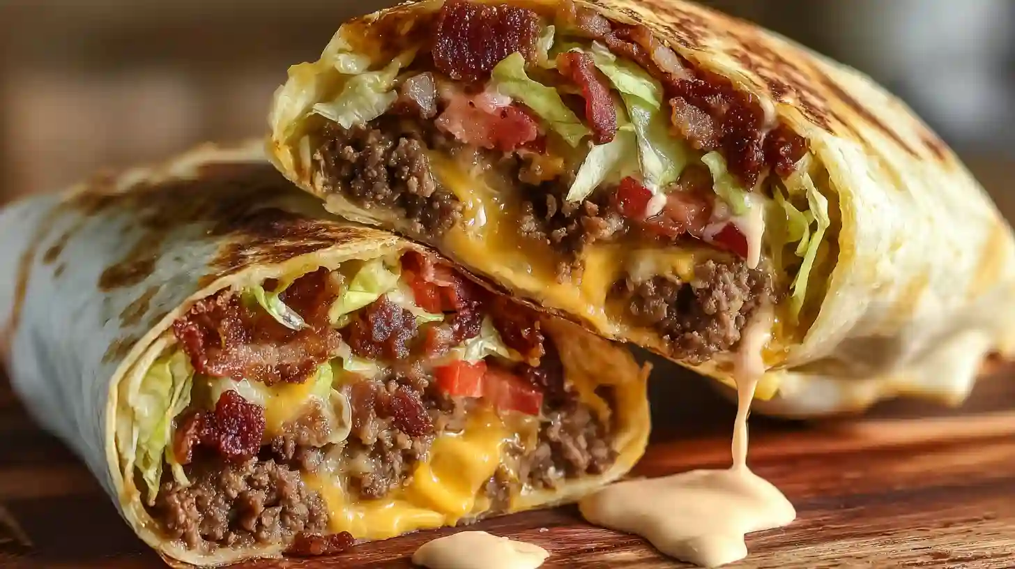 Loaded Bacon Cheeseburger Burrito Recipe – Quick Family Dinner with Crispy Bacon, Melted Cheese, and Juicy Ground Beef