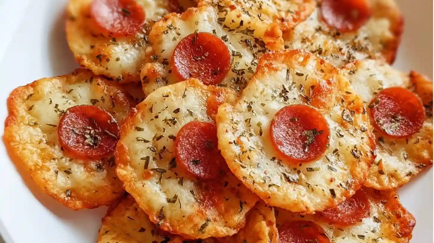 Pizza Chips Recipe – crispy mozzarella pepperoni cheese crisps, healthy high-protein snack for game day and family appetizers