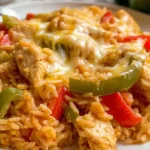 Queso Chicken Fajita Skillet – creamy Tex-Mex chicken and rice dinner with melted cheese and peppers, perfect for quick weeknight meals.