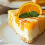 Refreshing Southern Orange Pineapple Cheesecake slice – best summer citrus dessert recipe and homemade holiday cheesecake idea.