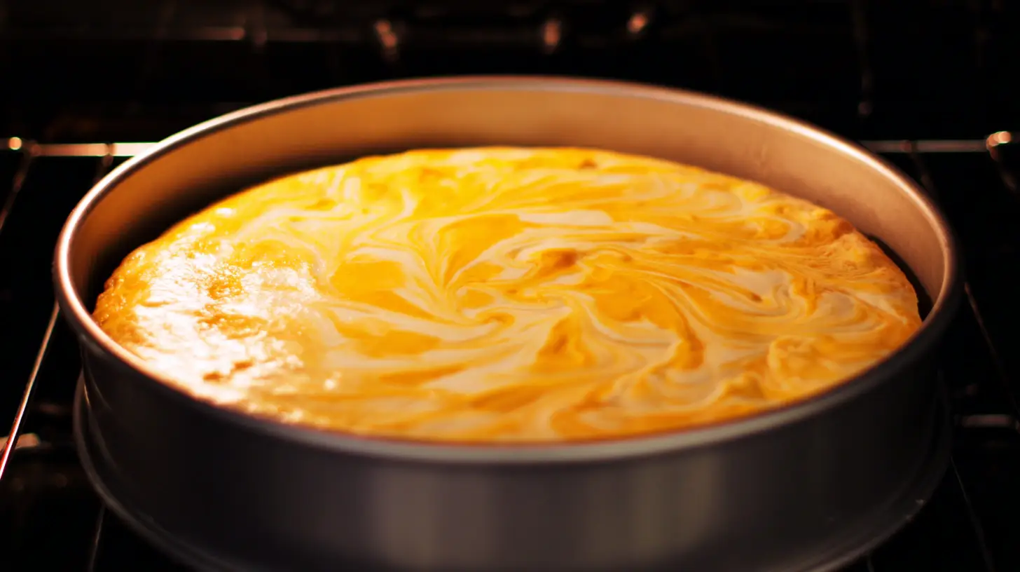 Southern Orange Pineapple Cheesecake baking – easy holiday dessert recipe step for creamy tropical cheesecake with golden top and perfect texture.