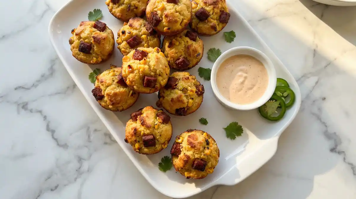 Spicy chorizo cornbread stuffing bites – savory Southwestern holiday appetizer with fire-roasted corn and sausage