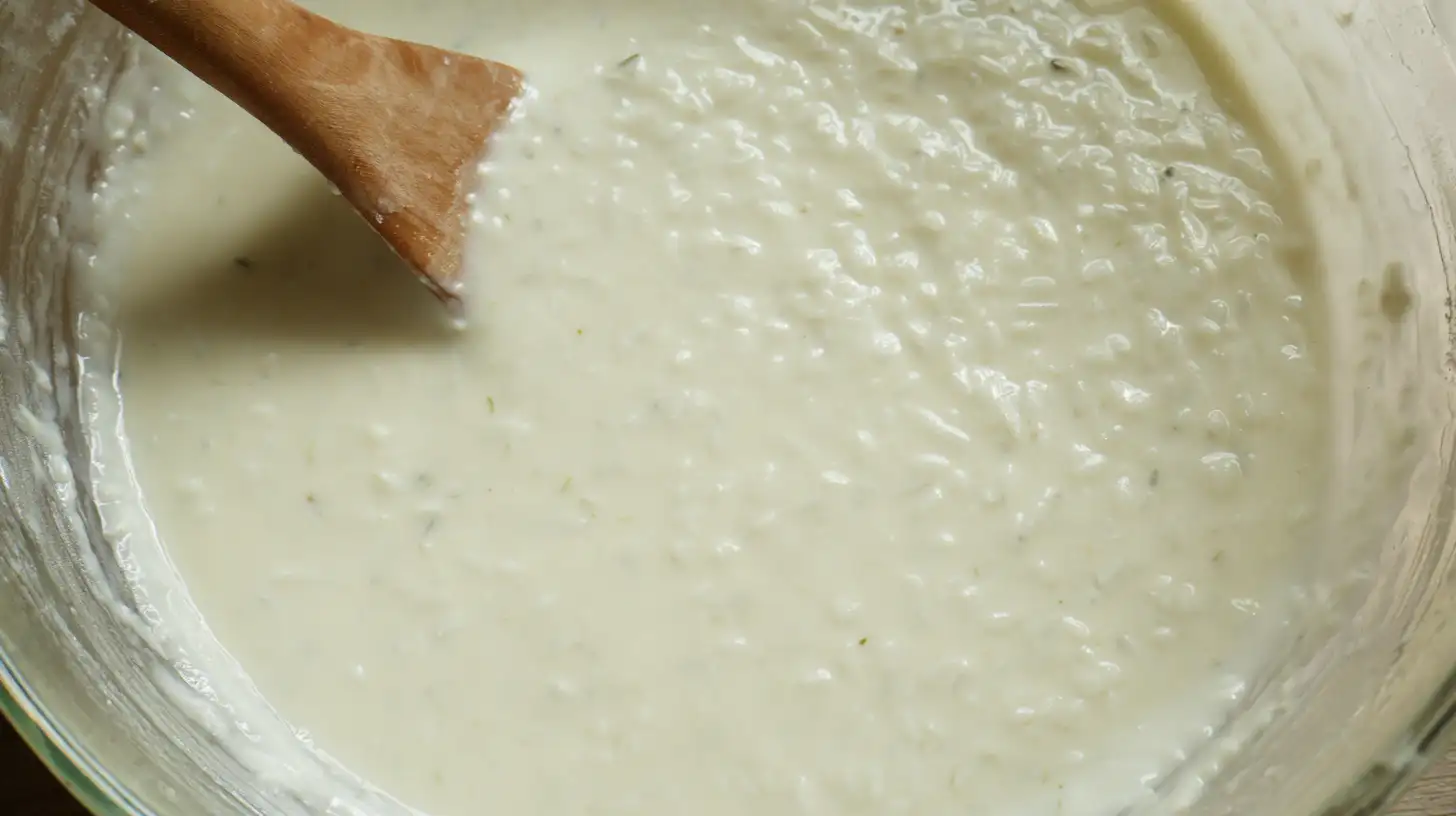 Mixing creamy soup and rice for chicken casserole recipe, perfect for high-protein meal prep and quick family dinners