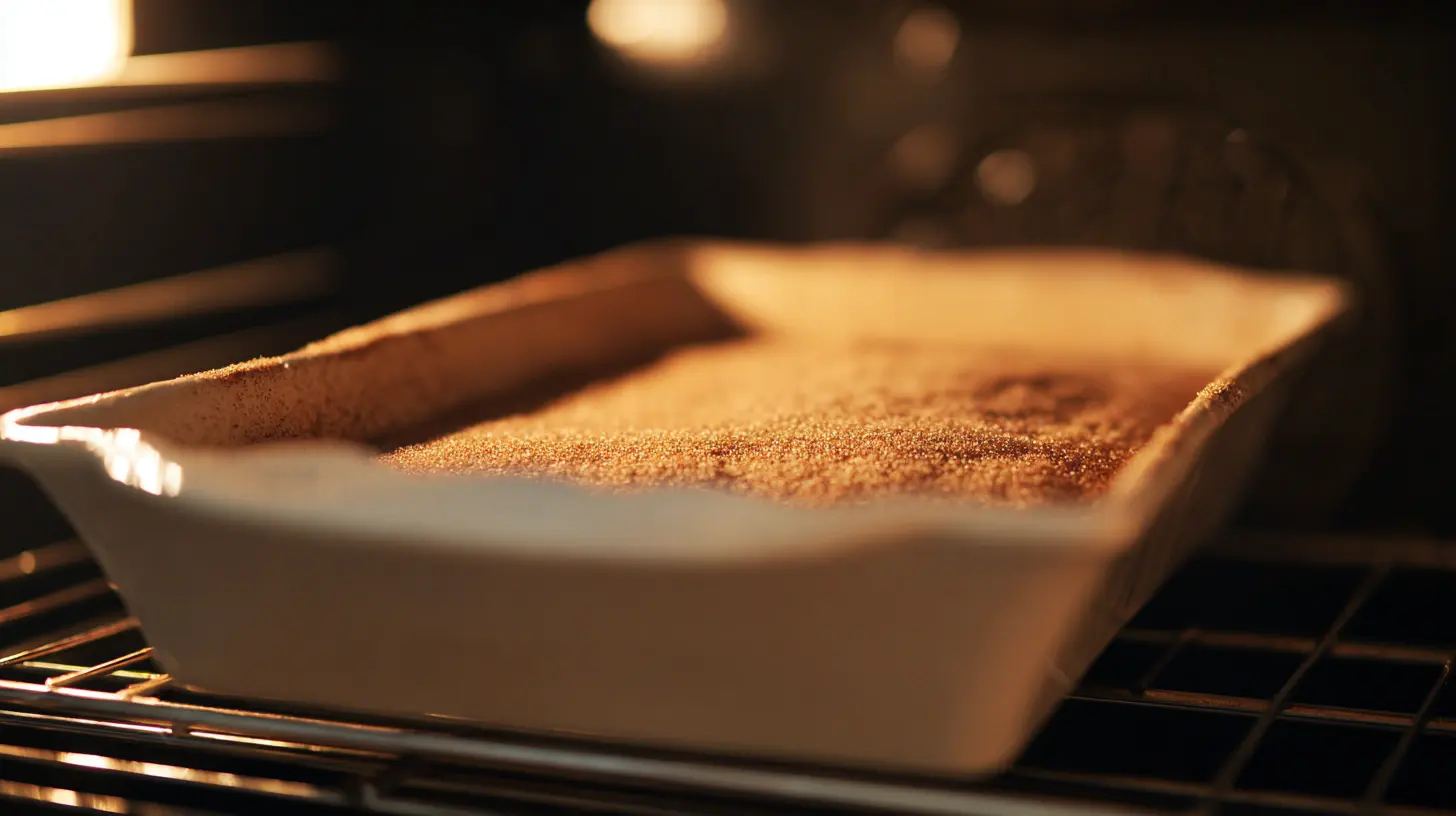 Golden-baked churro cheesecake bars in oven – baked dessert bars perfect for golden brown holiday treats