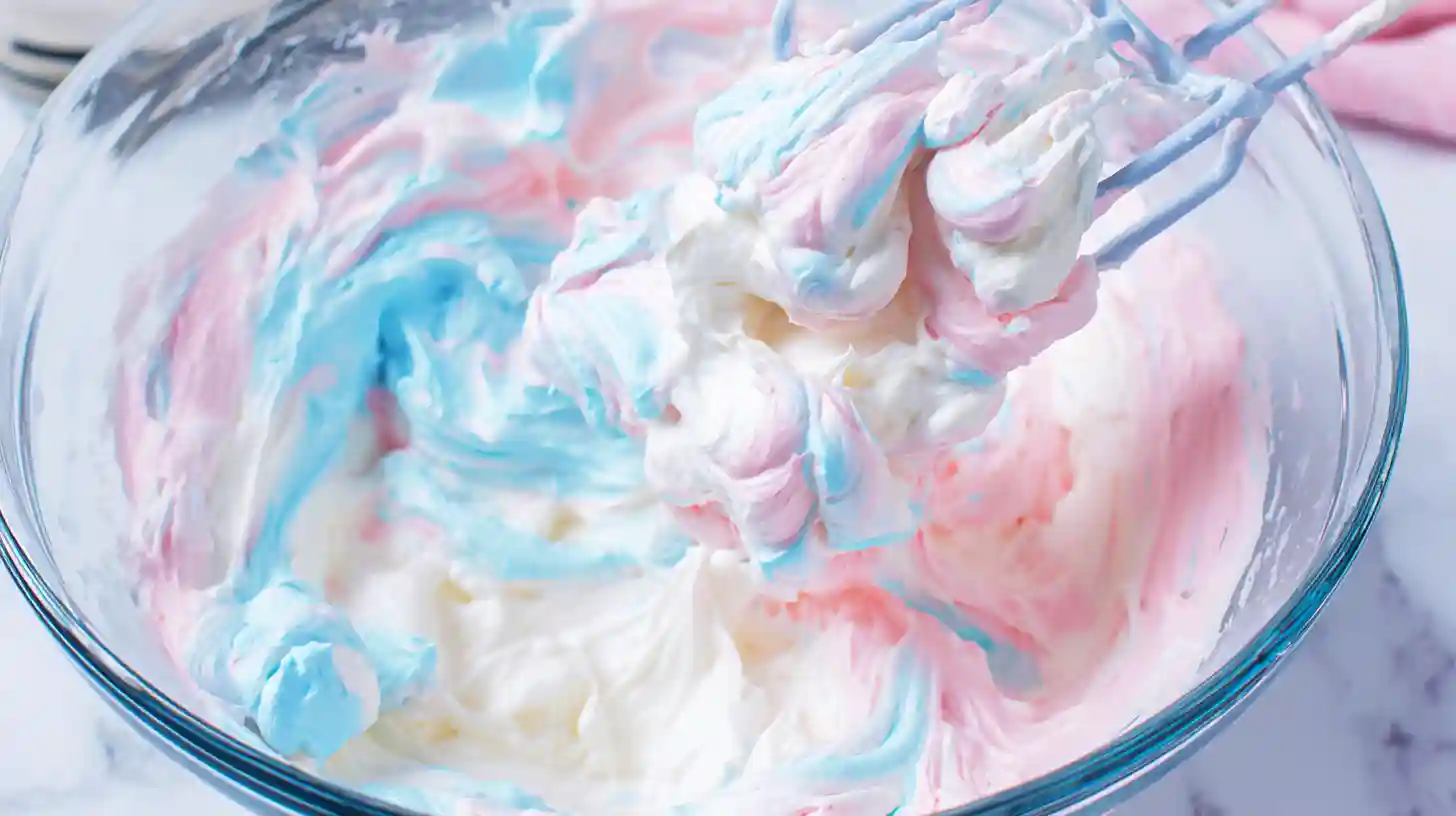 step1-whipped-cotton-candy-cheesecake-filling Whipping creamy cotton candy cheesecake filling for easy cream cheese dessert snacks and high-traffic no-bake cheesecake ideas.