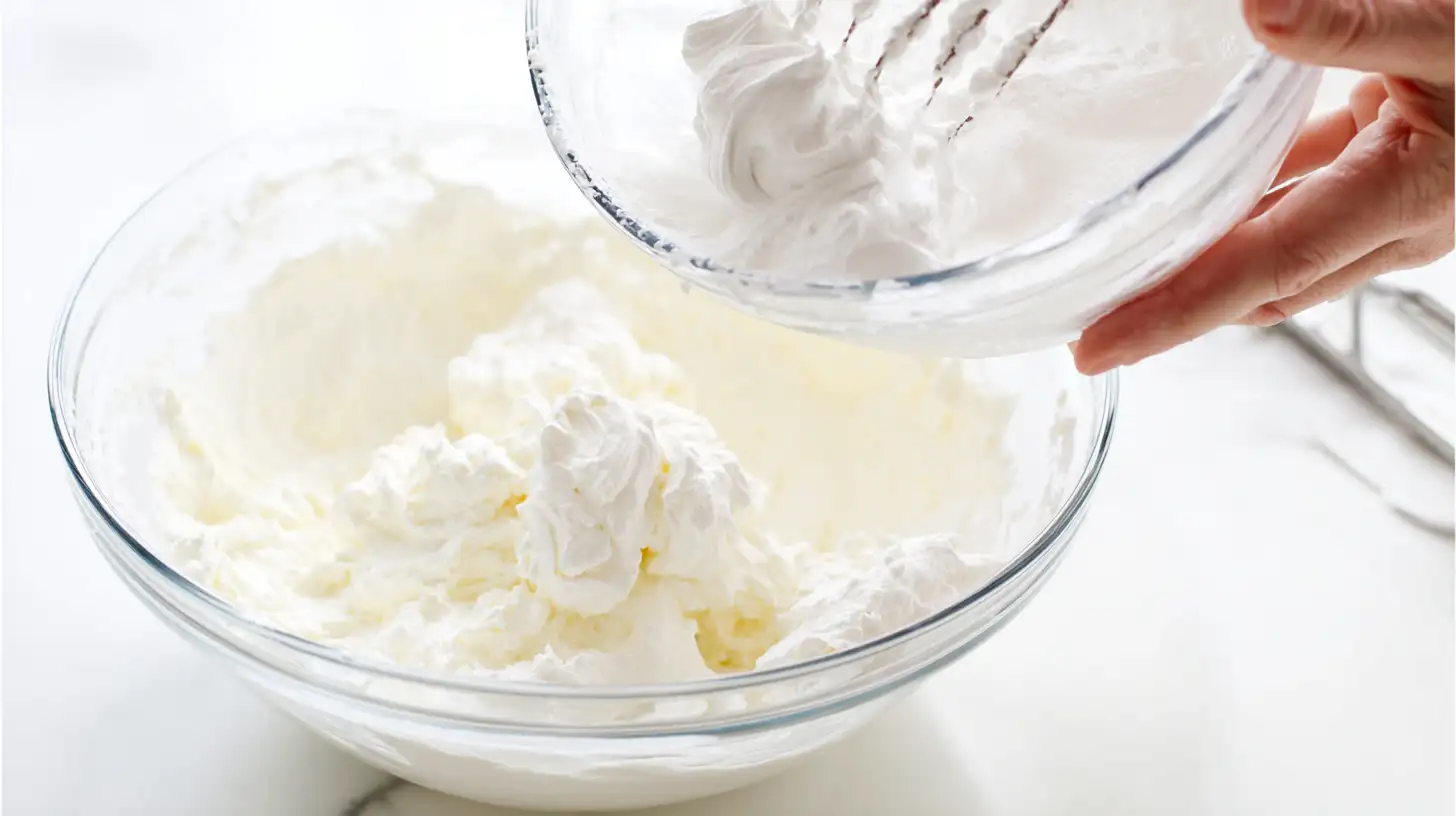 strawberry-crunch-cheesecake-bites-step2-filling Step 2 making Strawberry Crunch Cheesecake Bites – creamy filling with cream cheese, whipped cream, and vanilla for easy no bake cheesecake bites recipe.