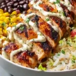 Street Corn Chicken Rice Bowl – High-Protein Healthy Dinner with Creamy Lime Sauce, Corn, and Black Beans