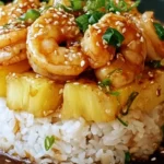 Teriyaki Shrimp Pineapple Rice Stack – quick Asian shrimp dinner with pineapple and rice