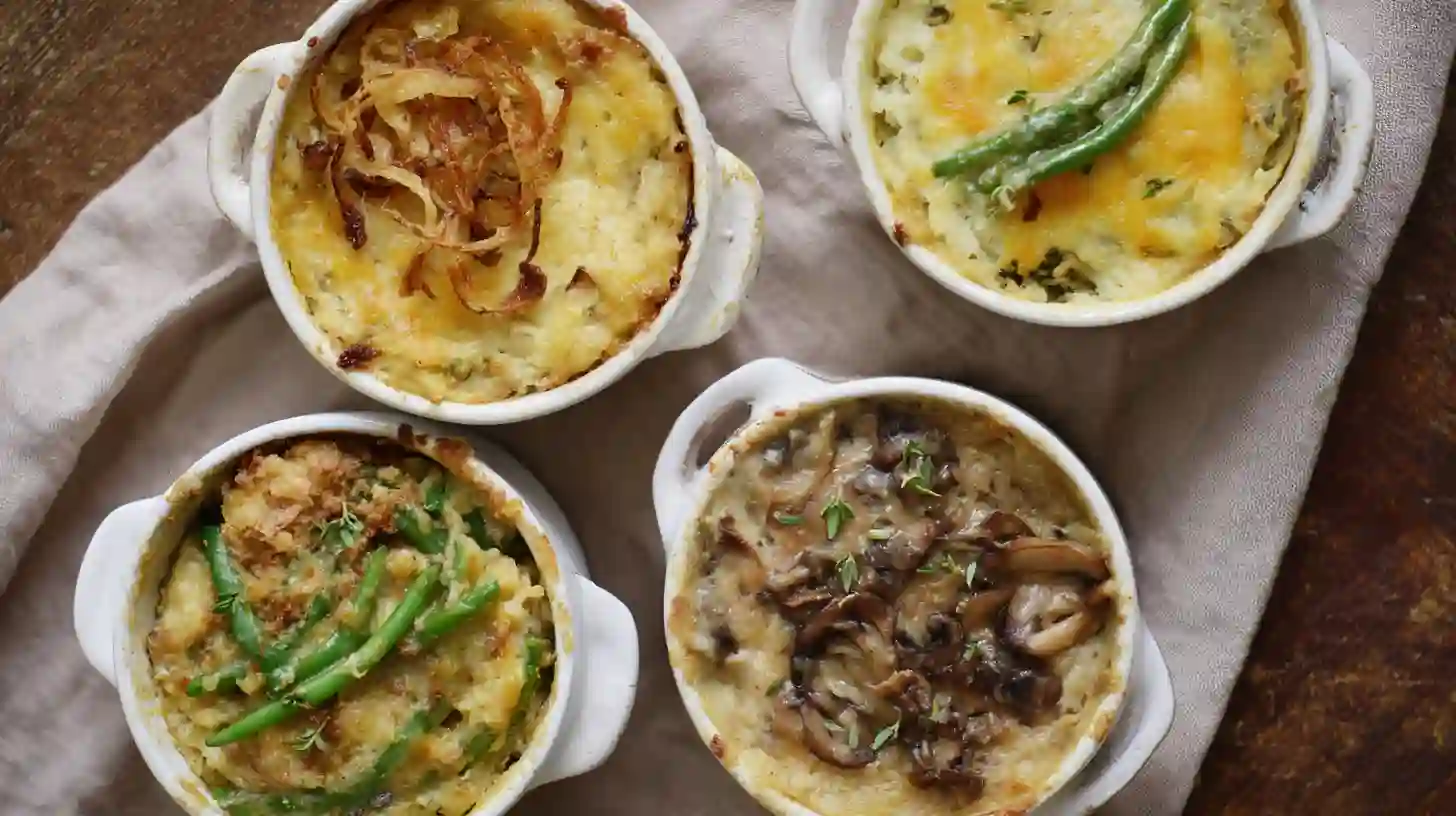variations-hamburger-green-bean-casserole-recipes Variations of Hamburger Green Bean Casserole including classic cheesy version, low-carb keto style, mashed potato topping, and gourmet mushroom casserole — hearty ground beef meals and easy one dish oven dinners.