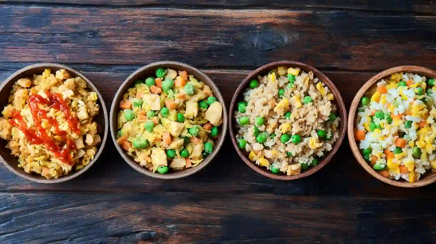 variations-high-protein-crispy-garlic-chicken-fried-rice Variations of High Protein Crispy Garlic Chicken Fried Rice – spicy, low-carb, vegetarian, and brown rice versions for budget-friendly high protein recipes.