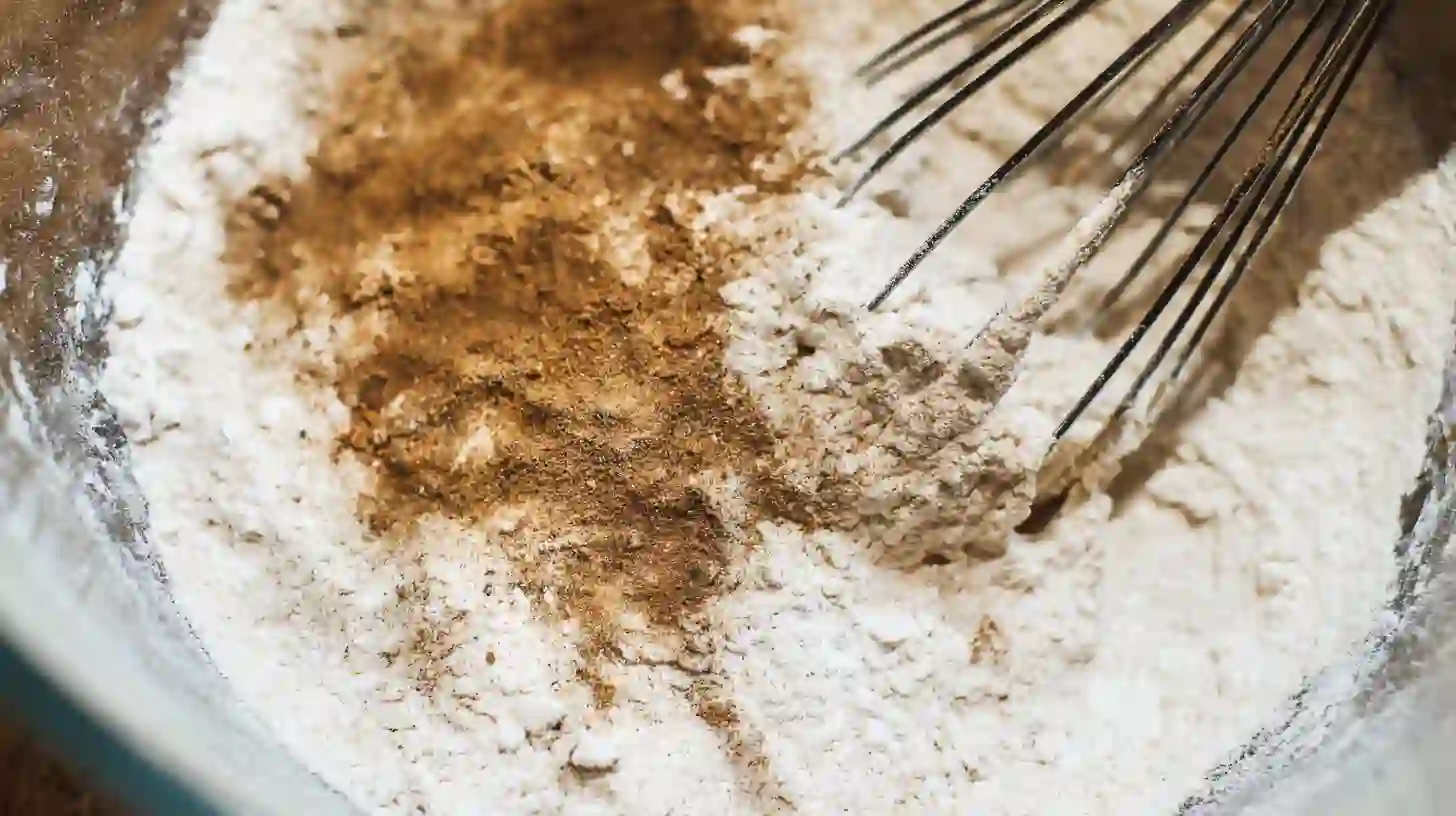 whisking-dry-ingredients-sweet-potato-cake-step3 Whisking dry ingredients for fall dessert recipes – flour, spices, baking powder for sweet potato cake
