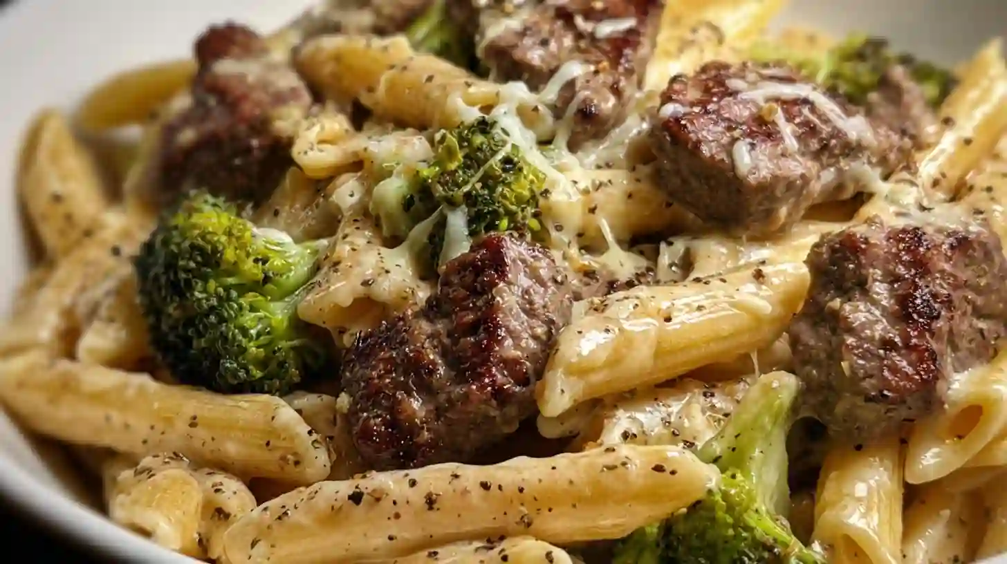 image-recipe6 Close-up of creamy Chicken Alfredo Soup in a dark bowl, filled with shredded chicken, tender noodles, carrots, and fresh parsley in a rich Parmesan cream broth.