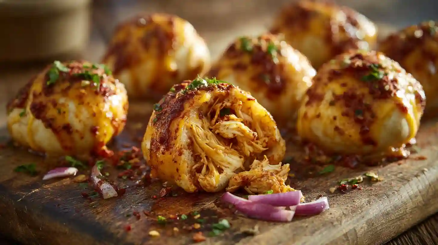bbq-chicken-bombs-baked-cheesy-snacks BBQ chicken bombs – smoky baked cheesy chicken snacks for kids and parties, easy high-protein dinner with bold barbecue flavor.