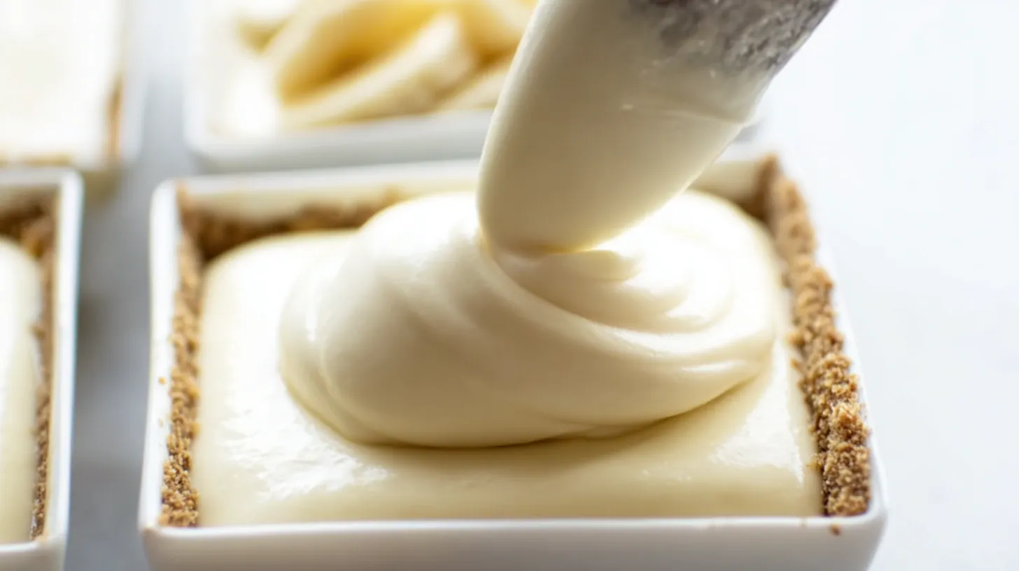 cheesecake-layer-on-banana-pudding-cups Topping banana pudding cups with creamy whipped cheesecake filling for easy no-bake dessert recipes and high-AdSense banana cheesecake ideas.