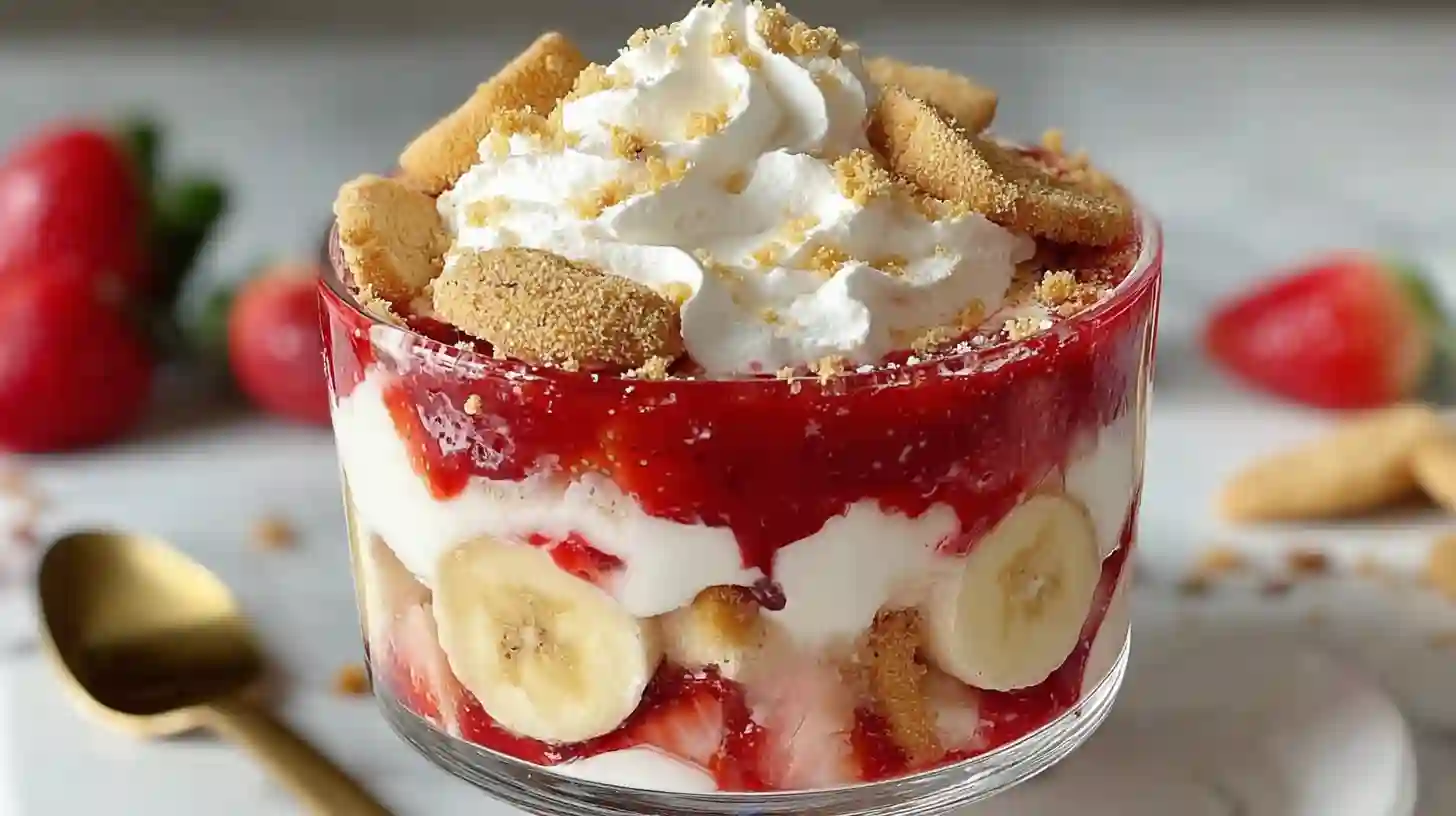 Strawberry banana pudding served fresh or chilled as a quick no bake dessert for summer parties