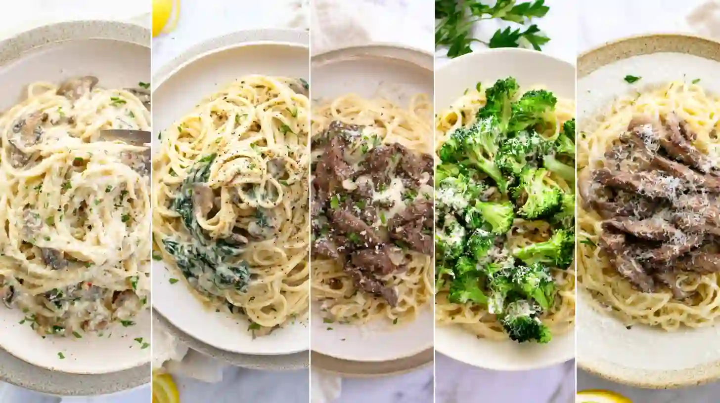 Five creamy steak Alfredo spaghetti variations for easy high-protein family pasta dinners
