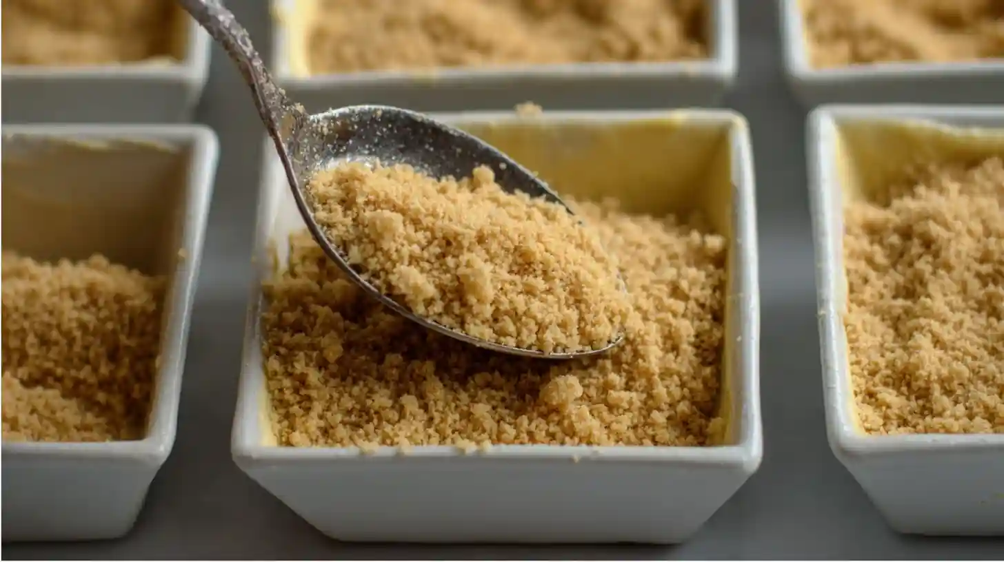graham-cracker-crust-for-no-bake-desserts Step-by-step no-bake dessert recipe showing graham cracker crust being pressed into mini molds for cheesecake banana pudding bites — perfect for quick summer dessert ideas and easy no-bake recipes for parties.