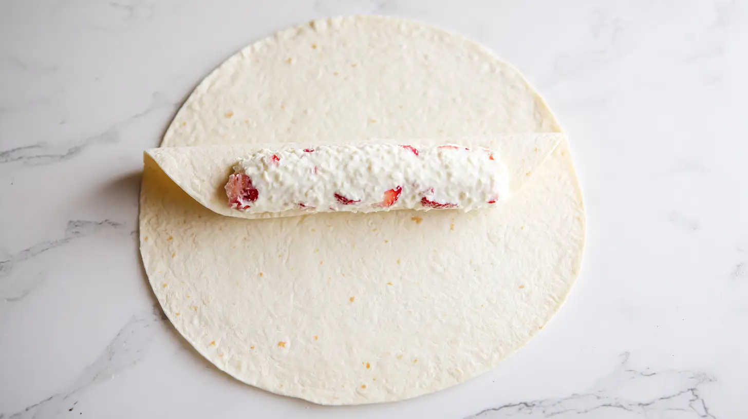 Soft flour tortilla with filling placed on bottom third, folded up and sides in to create an envelope shape.