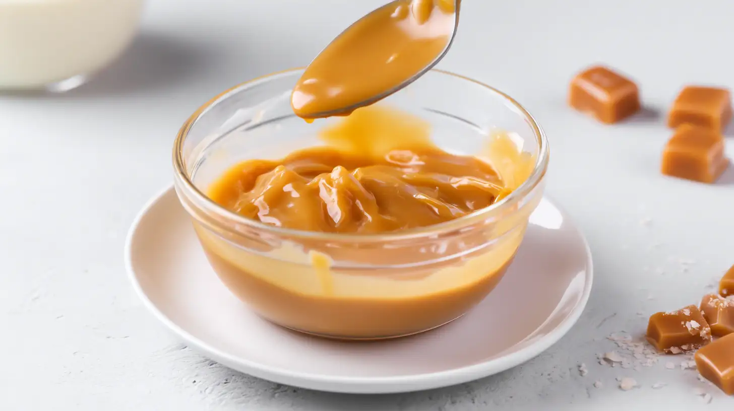 Melting soft caramels with cream in microwave-safe bowl – homemade caramel sauce for cookies