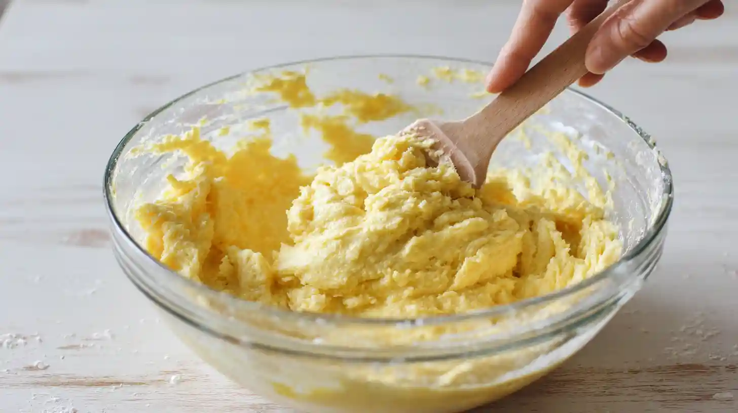 Mixing thick batter for quick cake mix cookie bars – easy baking recipe with minimal ingredients for busy moms and weeknight desserts