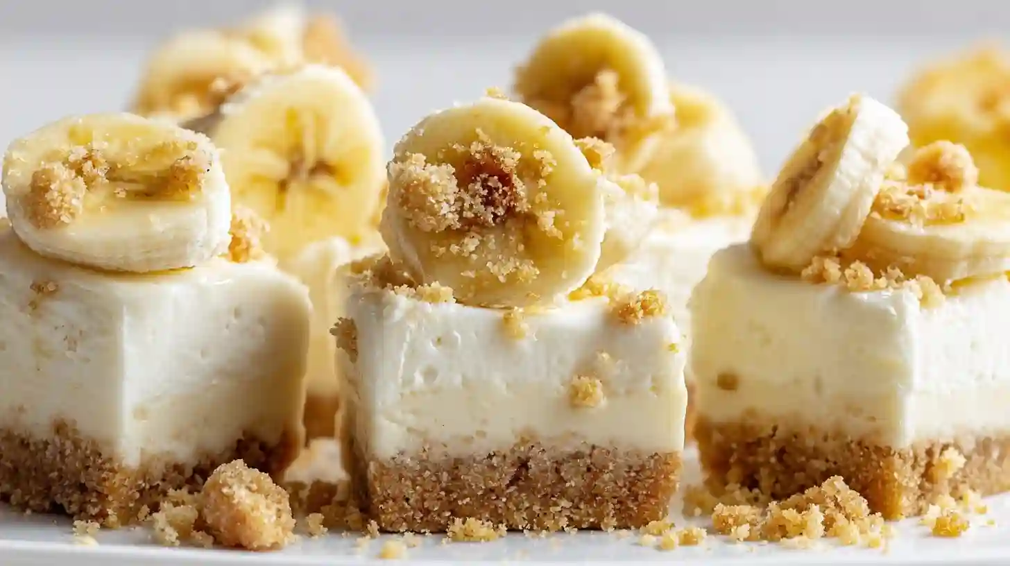 nilla-wafer-coated-banana-cheesecake-bites Crushed Nilla wafers coating no-bake banana pudding cheesecake bites — easy make-ahead party desserts and high-traffic quick summer recipes.