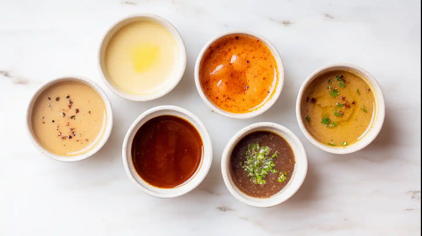 Five flavorful pasta sauces for steak and penne — garlic parmesan, lemon butter white wine, spicy Cajun cream, mushroom marsala, and herb browned butter drizzle