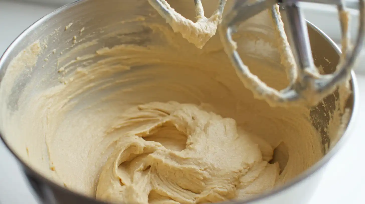 Mixing creamy peanut butter dessert filling for easy no-bake cheesecake balls