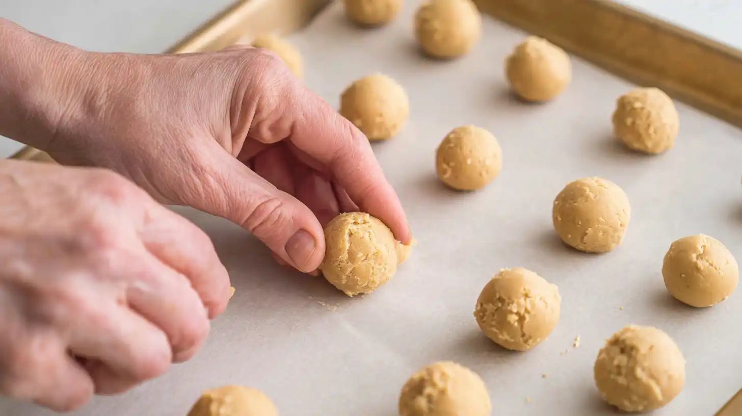 Rolling creamy peanut butter cheesecake balls for a quick no-bake dessert recipe