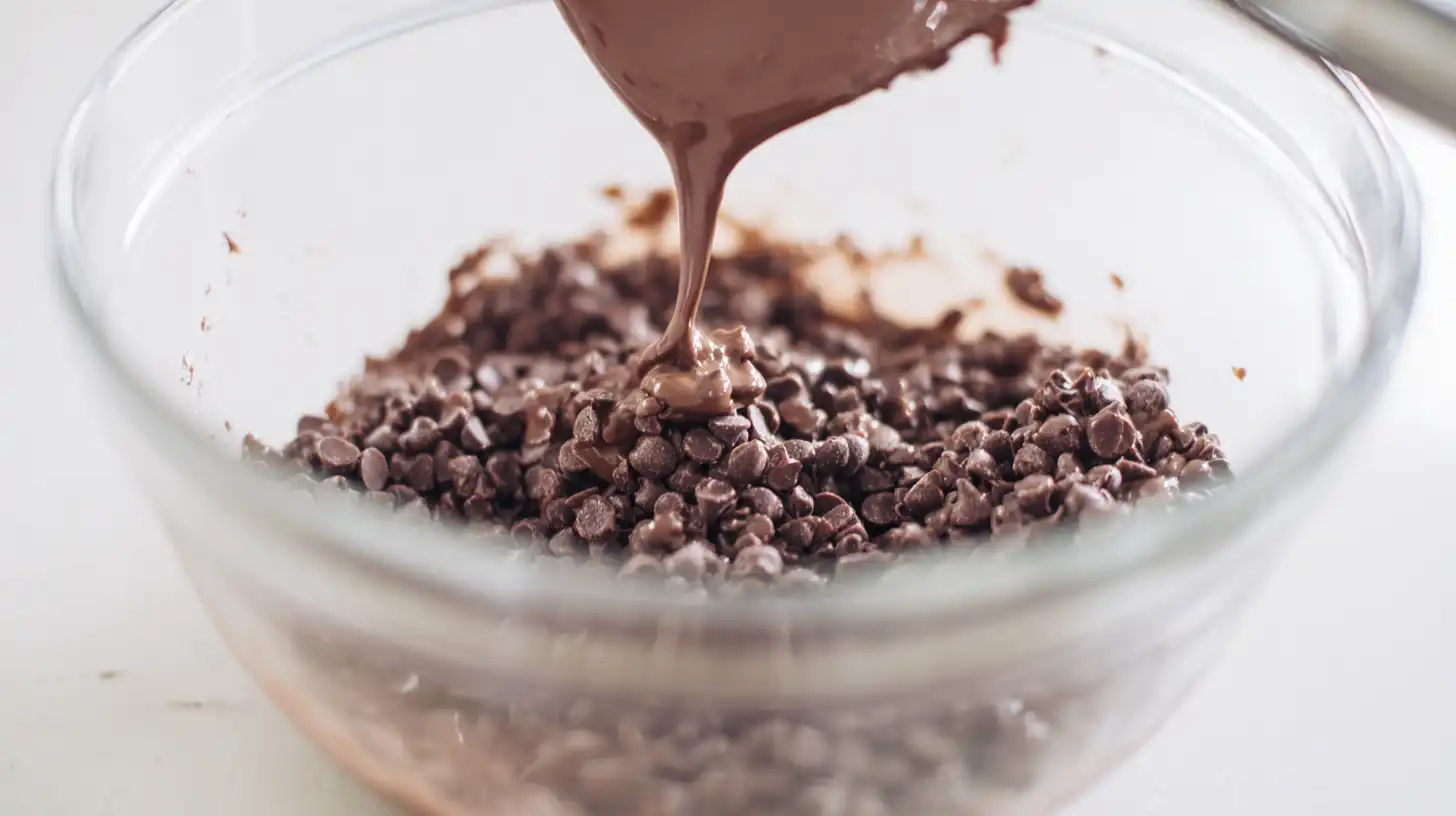Melting chocolate chips with coconut oil for easy no-bake peanut butter desserts