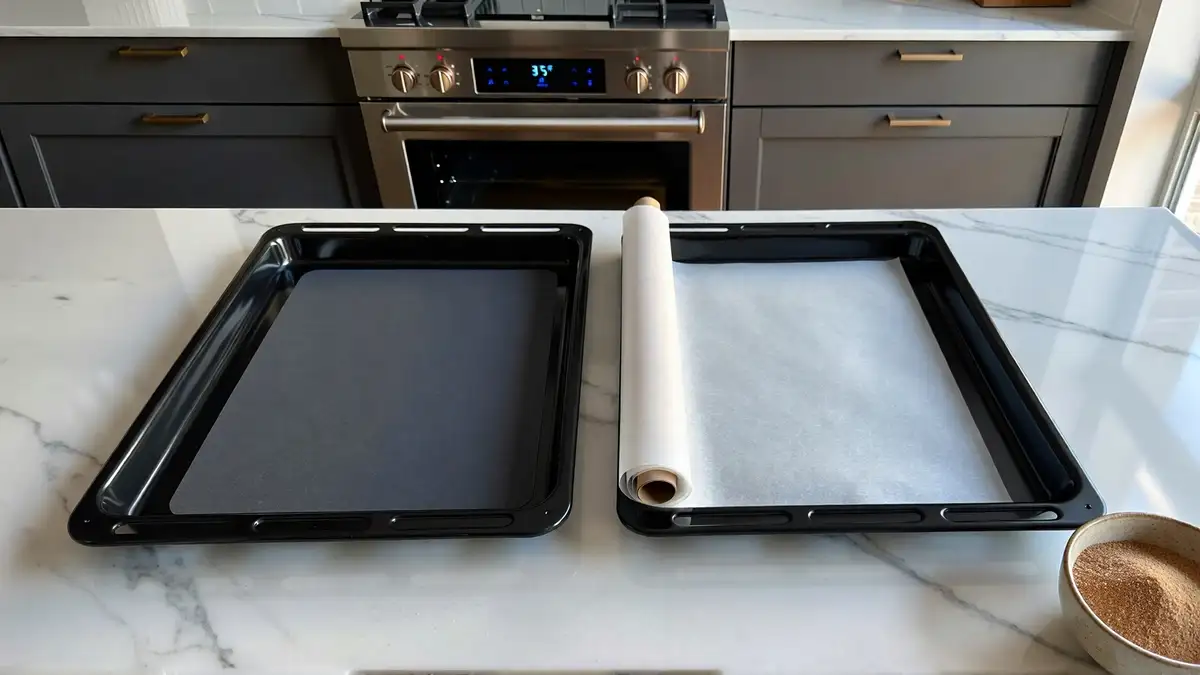 Preheating oven to 375°F with heavy-duty non-stick baking sheets lined with silicone baking mat and wholesale parchment paper, best tools for professional cookie baking.