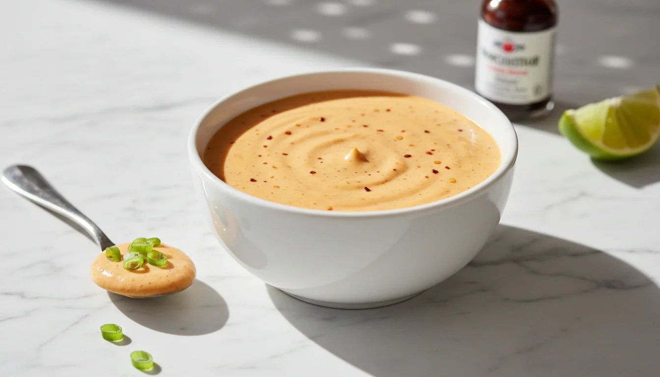 Creamy special burger sauce made with sriracha, lime, and Worcestershire – best homemade spicy burger condiment for grilling, gourmet burgers, and dipping.