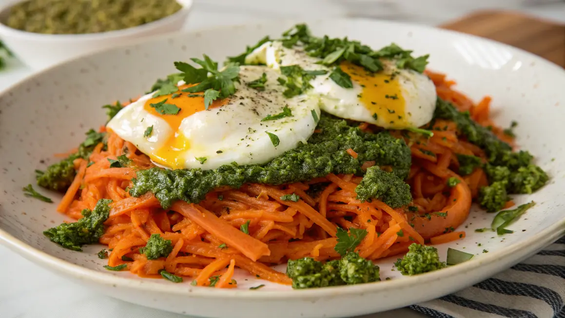Carrot Hash with Eggs and Pesto: A Simple Morning Comfort