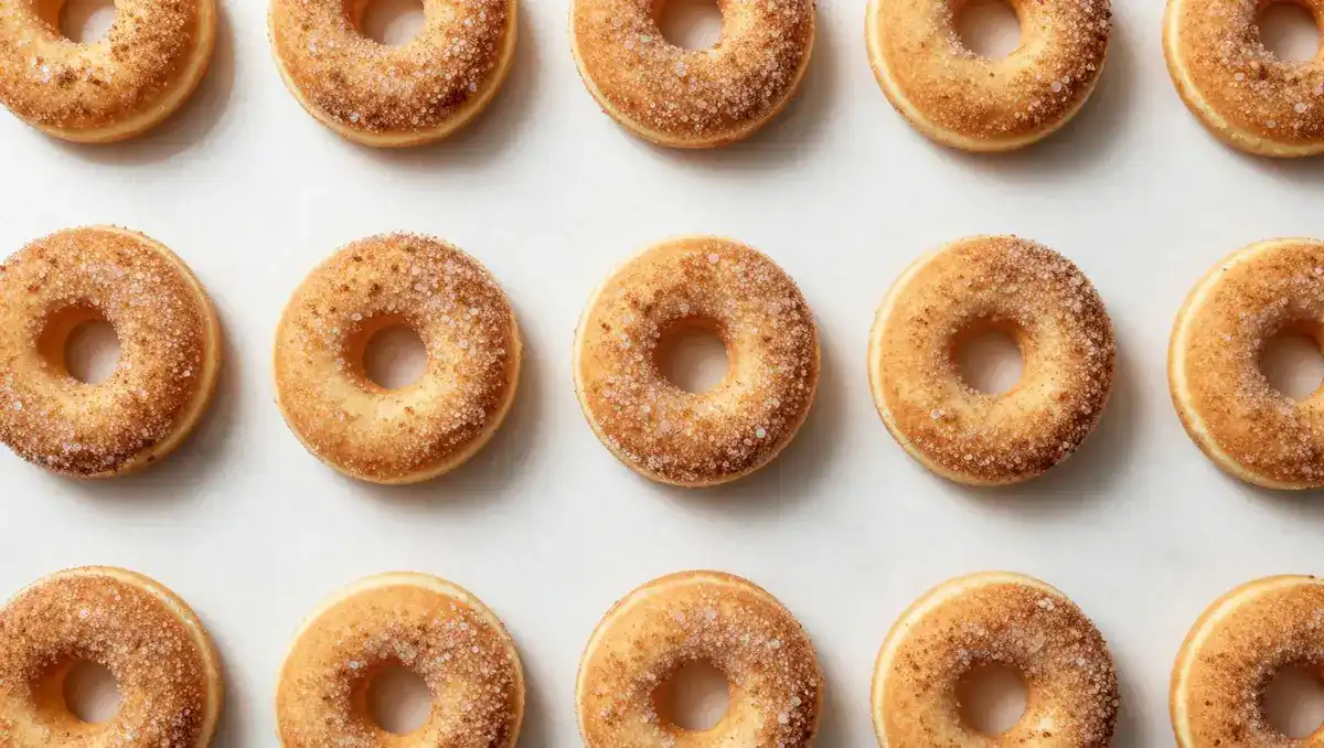 Golden cinnamon sugar cheesecake donut cookies freshly baked on white marble – soft stuffed cookie dessert recipe