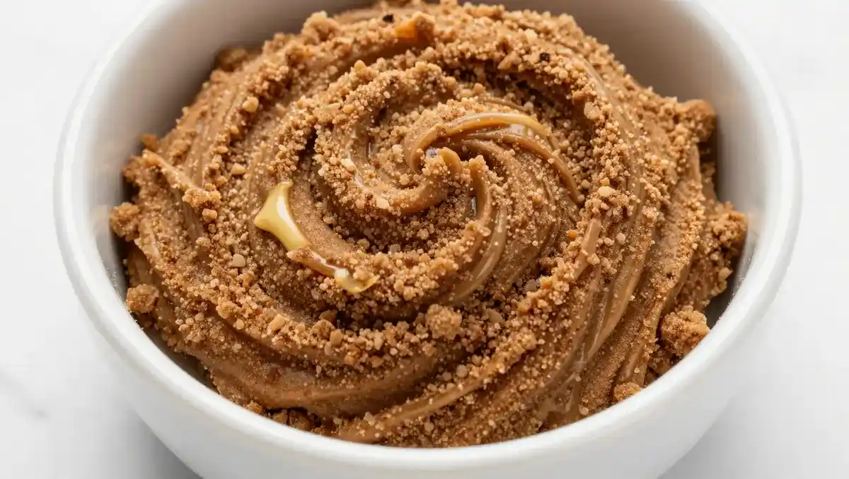 brown sugar cinnamon honeybun swirl mixture in bowl on white marble for strawberry honeybun cake recipe