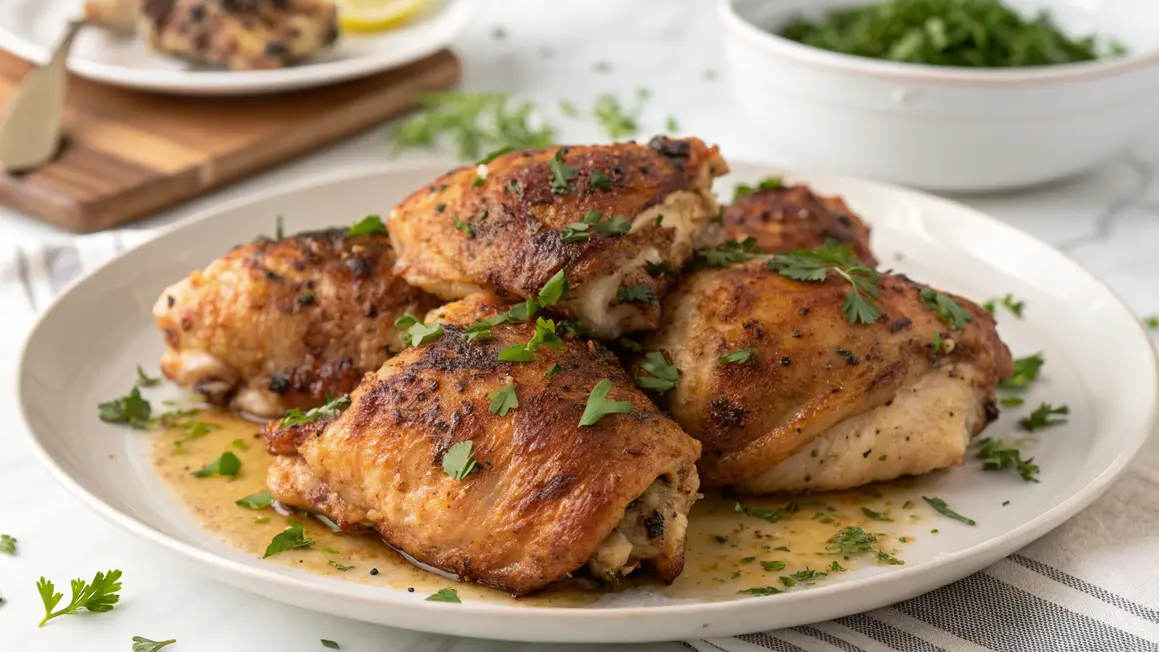 Perfectly Juicy Chicken Thighs With Crispy Skin easy and quick