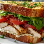 Garlic Butter Lettuce Tomato & Grilled Chicken Sandwich with toasted garlic butter bread, juicy grilled chicken, crisp lettuce, fresh tomato, and creamy spread for an easy high-protein lunch recipe, healthy comfort food, family-friendly meal, budget-friendly sandwich, and simple homemade chicken dinner.